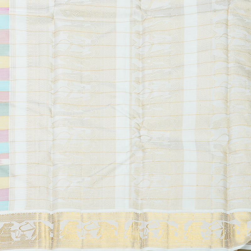 Hayagrivas Handloom Multicolour Checks Kanjivaram Silk Saree with Half-White Border KBF824H14-1