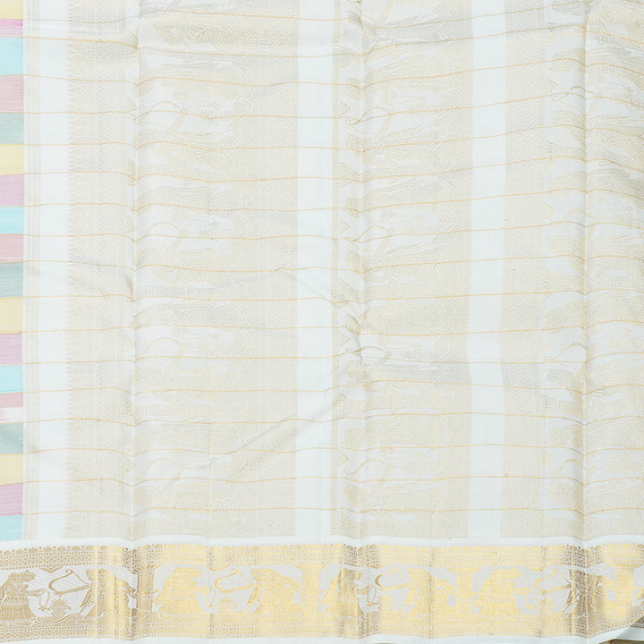 Hayagrivas Handloom Multicolour Checks Kanjivaram Silk Saree with Half-White Border KBF824H14-1