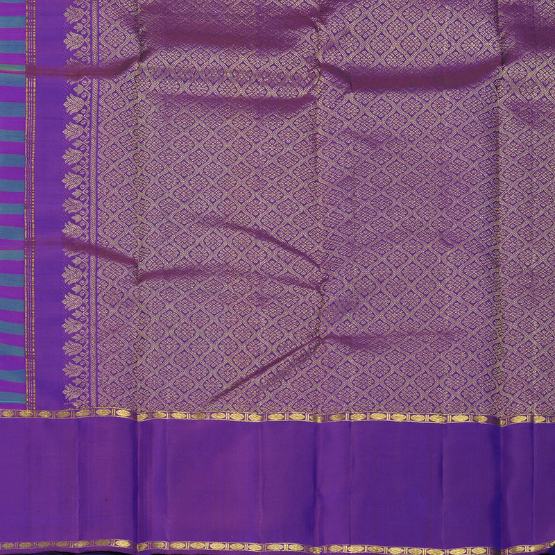 Hayagrivas Handloom Blue &amp; Purple Striped Kanjivaram Silk Saree with Purple Border KBF824H2-1