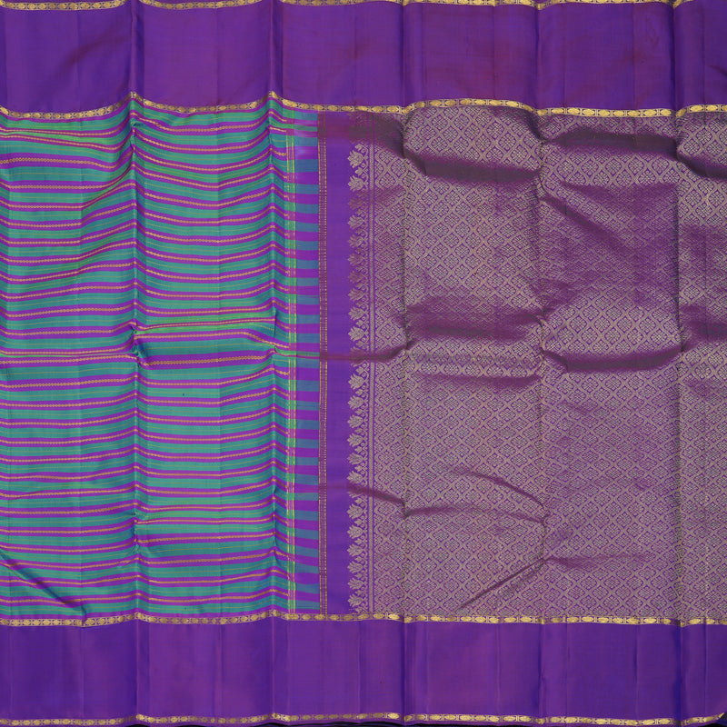 Hayagrivas Handloom Blue &amp; Purple Striped Kanjivaram Silk Saree with Purple Border KBF824H2-1