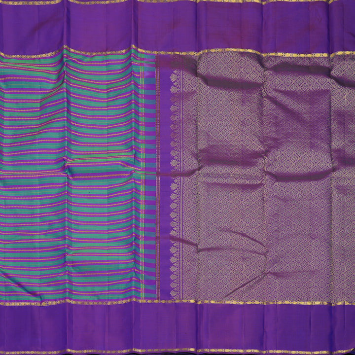 Hayagrivas Handloom Blue &amp; Purple Striped Kanjivaram Silk Saree with Purple Border KBF824H2-1