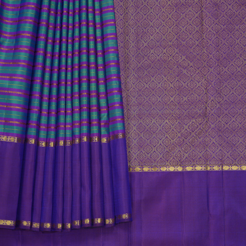 Hayagrivas Handloom Blue &amp; Purple Striped Kanjivaram Silk Saree with Purple Border KBF824H2-1