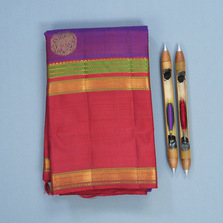 Hayagrivas Handloom Purple Kanjivaram Silk Saree with Maroon Border KBF824H4-1