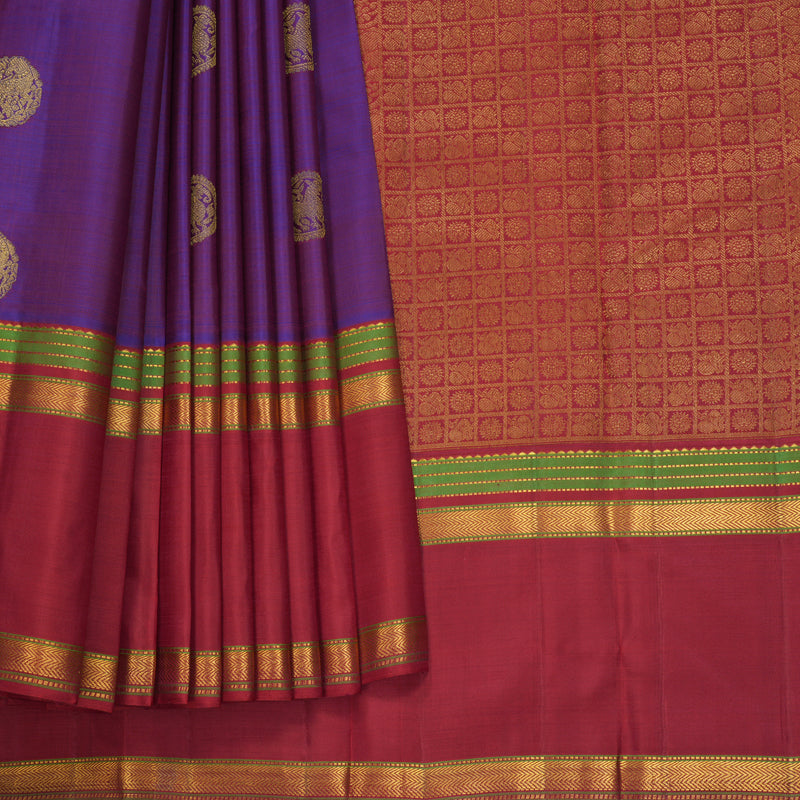 Hayagrivas Handloom Purple Kanjivaram Silk Saree with Maroon Border KBF824H4-1