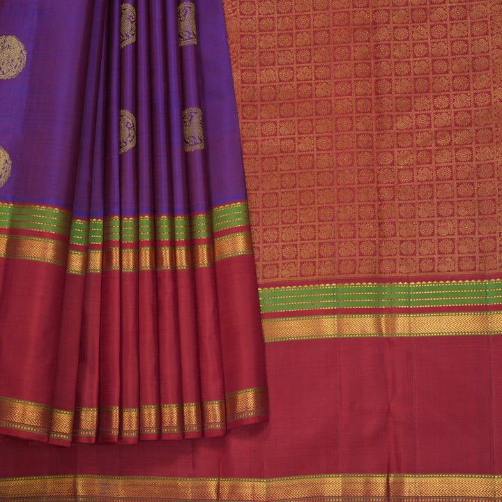 Hayagrivas Handloom Purple Kanjivaram Silk Saree with Maroon Border KBF824H4-1
