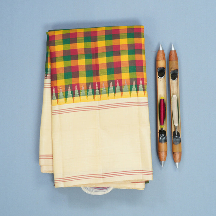 Hayagrivas Handloom Multicolour Checks Kanjivaram Silk Saree with Sandal Border KBF824H5-1