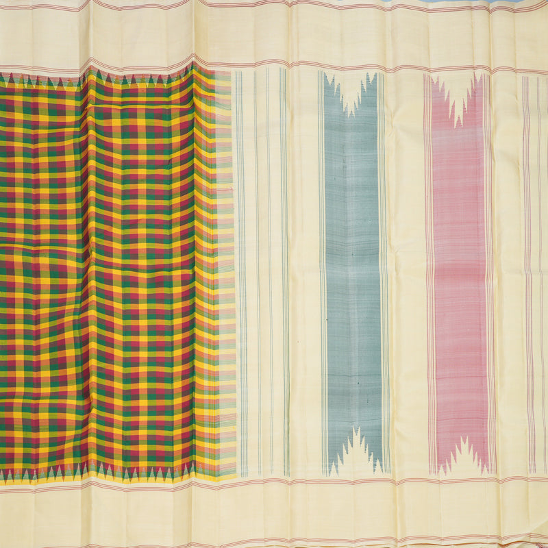 Hayagrivas Handloom Multicolour Checks Kanjivaram Silk Saree with Sandal Border KBF824H5-1