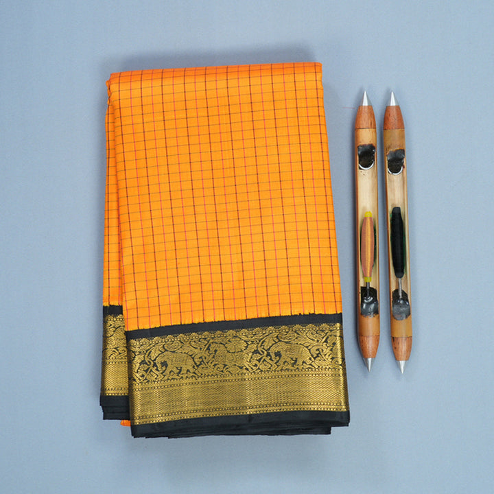 Hayagrivas Handloom Mambazham Orange Kanjivaram Silk Saree with Black Border KBF824H7-1