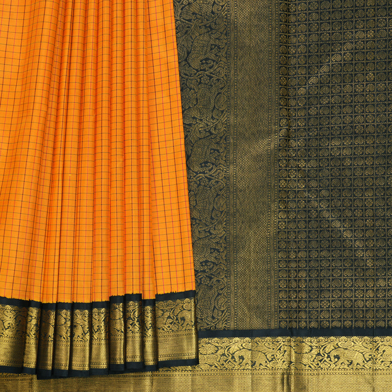 Hayagrivas Handloom Mambazham Orange Kanjivaram Silk Saree with Black Border KBF824H7-1