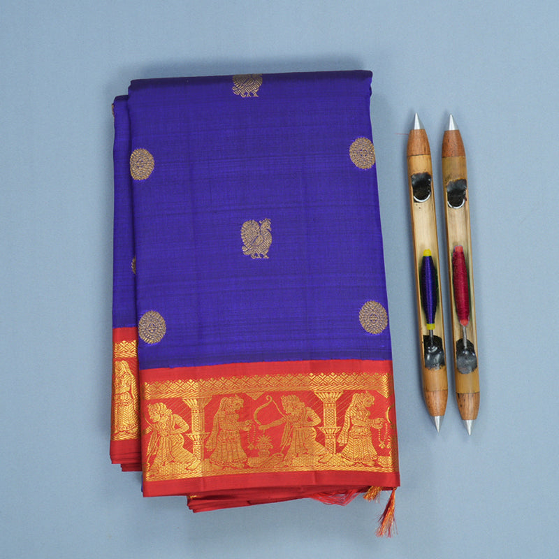 Hayagrivas Handloom MS Blue Kanjivaram Silk Saree with Red Border KBF824H8-1