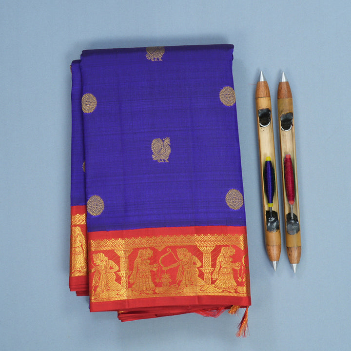 Hayagrivas Handloom MS Blue Kanjivaram Silk Saree with Red Border KBF824H8-1