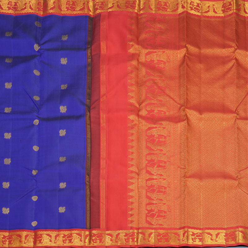 Hayagrivas Handloom MS Blue Kanjivaram Silk Saree with Red Border KBF824H8-1