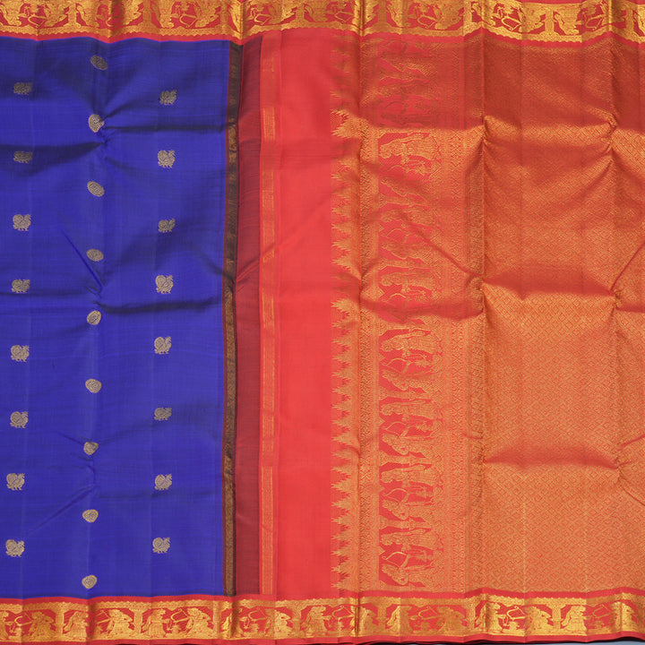 Hayagrivas Handloom MS Blue Kanjivaram Silk Saree with Red Border KBF824H8-1