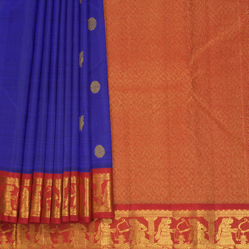Hayagrivas Handloom MS Blue Kanjivaram Silk Saree with Red Border KBF824H8-1