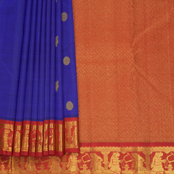 Hayagrivas Handloom MS Blue Kanjivaram Silk Saree with Red Border KBF824H8-1