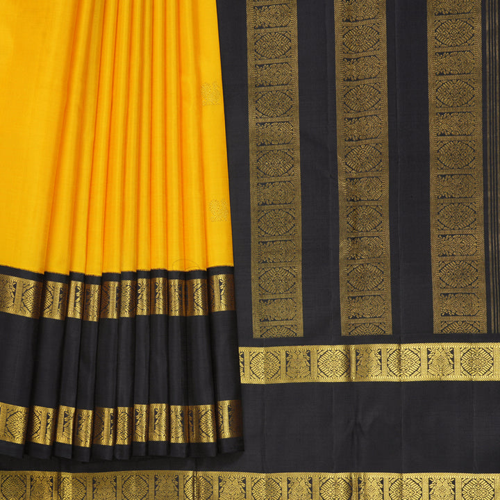 Hayagrivas Handloom Yellow Kanjivaram Silk Saree with Kanchana Brown Border KBF824H9-1