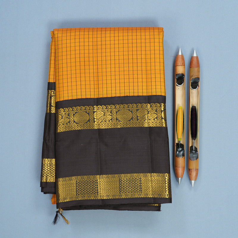 Hayagrivas Handloom Mustard Yellow Kanjivaram Silk Saree with Deep Wine Border KBF824H9-2