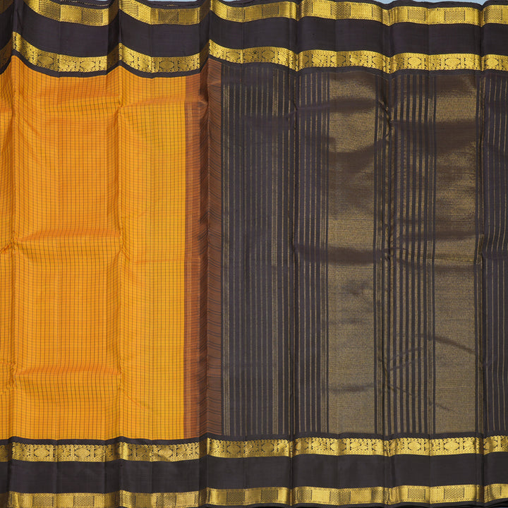 Hayagrivas Handloom Mustard Yellow Kanjivaram Silk Saree with Deep Wine Border KBF824H9-2