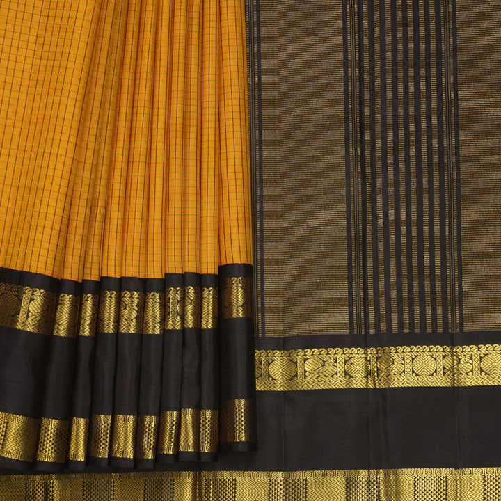 Hayagrivas Handloom Mustard Yellow Kanjivaram Silk Saree with Deep Wine Border KBF824H9-2