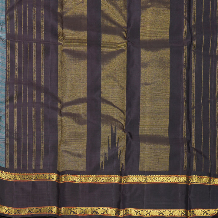 Hayagrivas Handloom Sky Blue &amp; White Checks Kanjivaram Silk Saree with Deep Wine Border KBF824H9-3