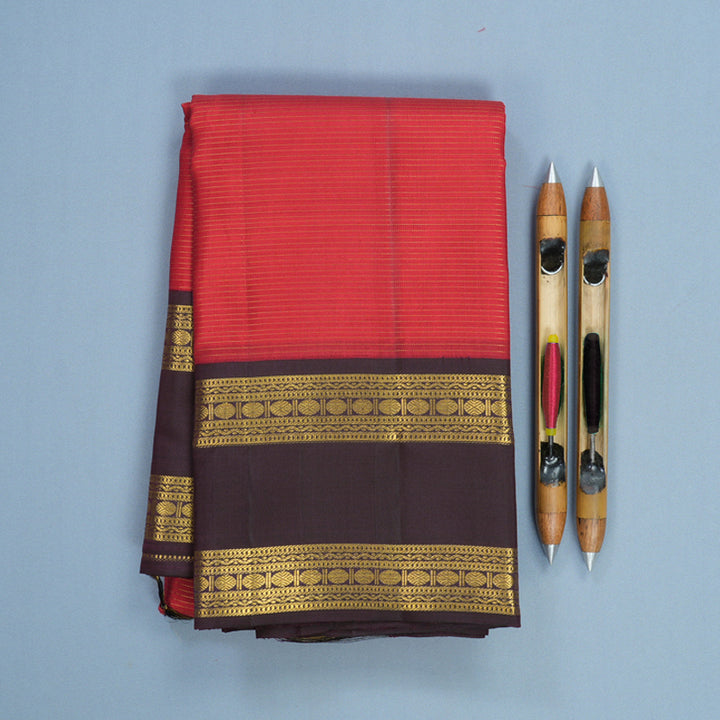 Hayagrivas Handloom Red Kanjivaram Silk Saree with Deep Wine Border KBF824H9-4