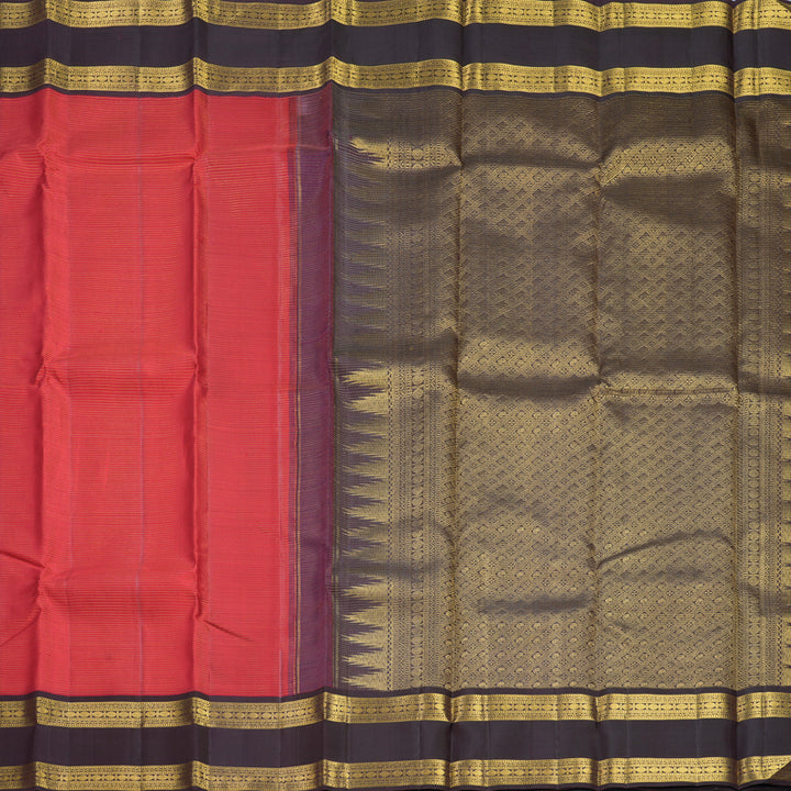 Hayagrivas Handloom Red Kanjivaram Silk Saree with Deep Wine Border KBF824H9-4