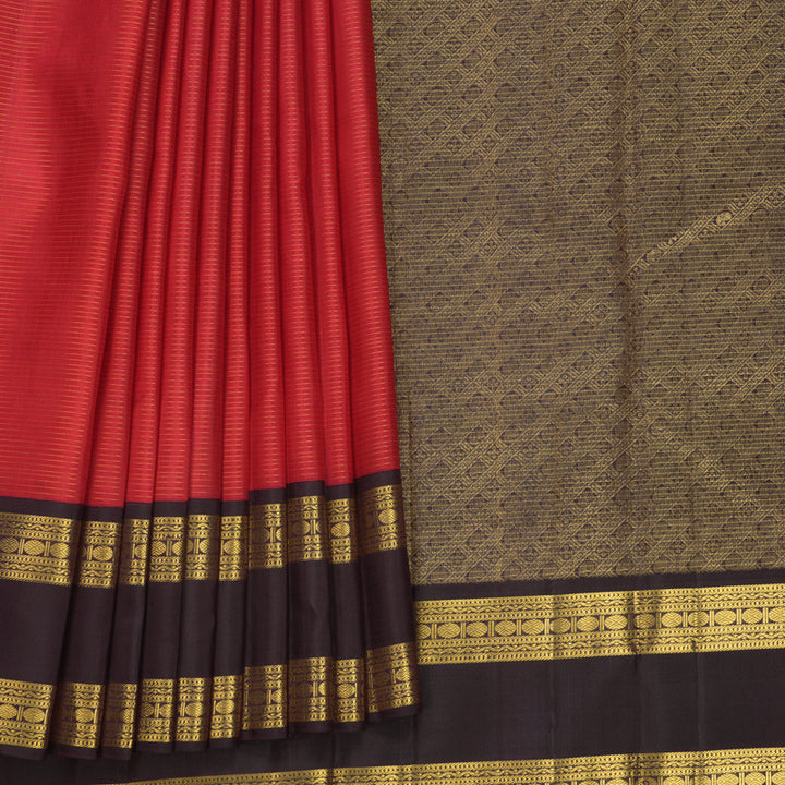 Hayagrivas Handloom Red Kanjivaram Silk Saree with Deep Wine Border KBF824H9-4