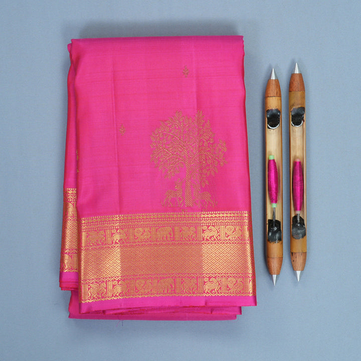 Hayagrivas Handloom Rani Pink Kanjivaram Silk Saree KBF825H2-1