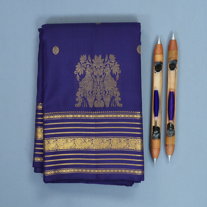 Hayagrivas Handloom Dark Blue Kanjivaram Silk Saree KBF825H2-2