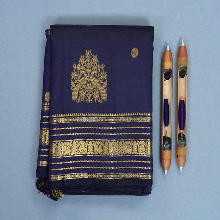 Hayagrivas Handloom Navy Blue Kanjivaram Silk Saree KBF825H2-6