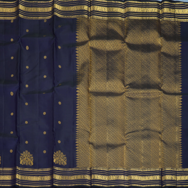 Hayagrivas Handloom Navy Blue Kanjivaram Silk Saree KBF825H2-6