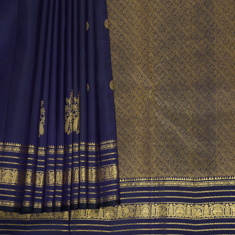 Hayagrivas Handloom Navy Blue Kanjivaram Silk Saree KBF825H2-6