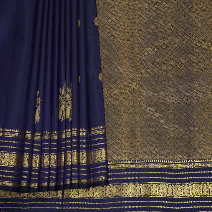 Hayagrivas Handloom Navy Blue Kanjivaram Silk Saree KBF825H2-6