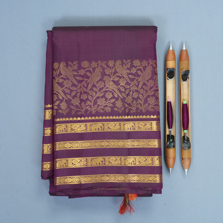 Hayagrivas Handloom Purple Kanjivaram Silk Saree KBF825H3-1
