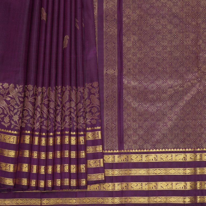 Hayagrivas Handloom Purple Kanjivaram Silk Saree KBF825H3-1