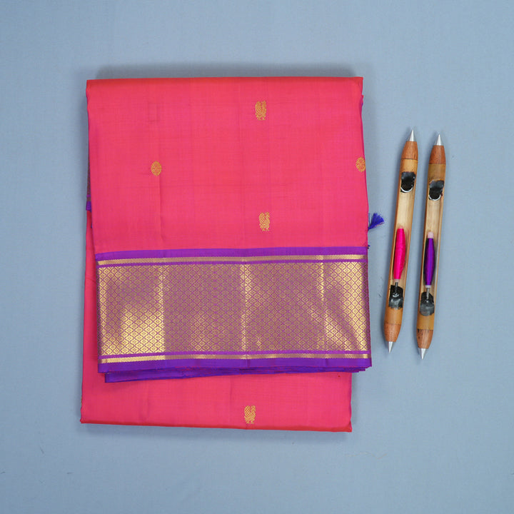 Hayagrivas Handloom Pink Ten Yards Silk Saree KBF826H2-1