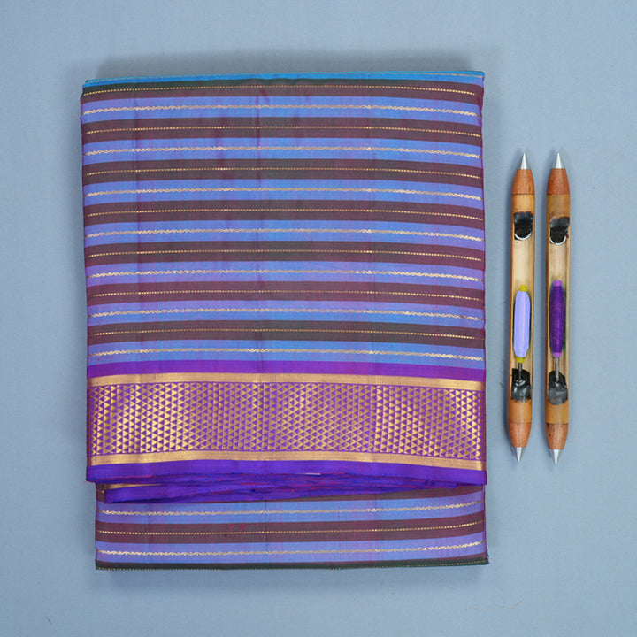 Hayagrivas Handloom Sky Blue &amp; Manthalir Stripes Ten Yards Silk Saree KBF826H5-1