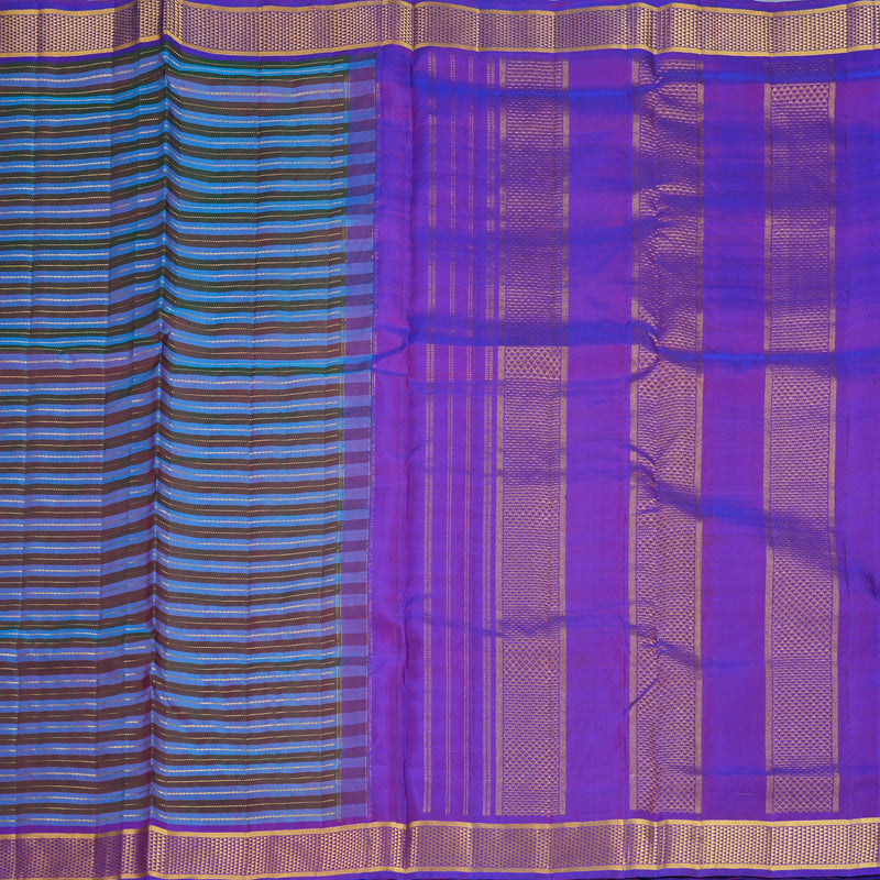 Hayagrivas Handloom Sky Blue &amp; Manthalir Stripes Ten Yards Silk Saree KBF826H5-1