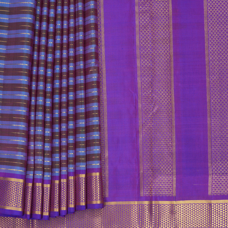 Hayagrivas Handloom Sky Blue &amp; Manthalir Stripes Ten Yards Silk Saree KBF826H5-1
