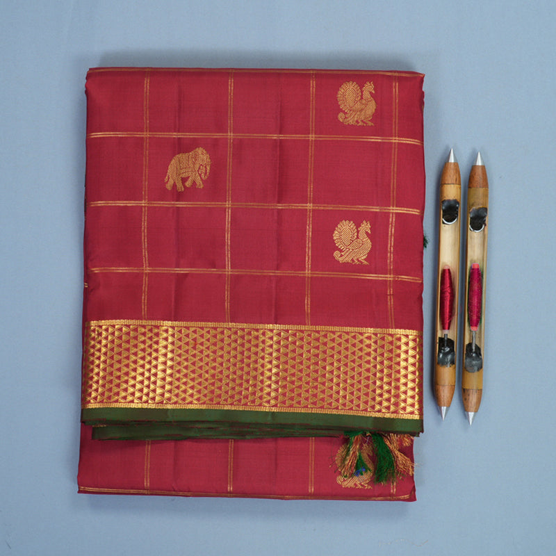 Hayagrivas Handloom Maroon Ten Yards Silk Saree KBF826H6-1