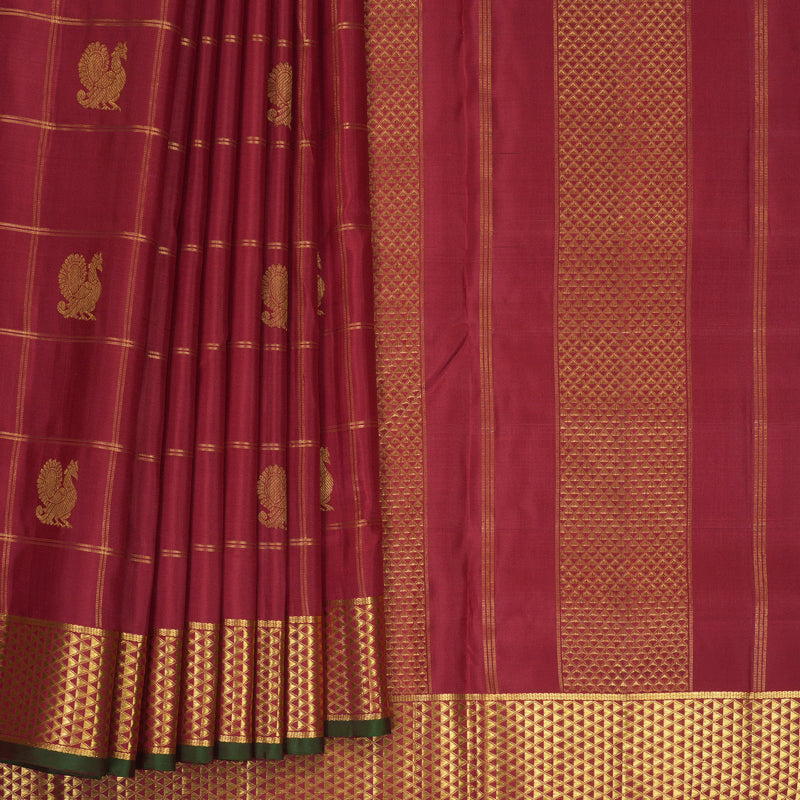Hayagrivas Handloom Maroon Ten Yards Silk Saree KBF826H6-1