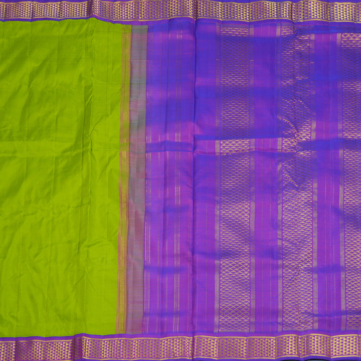 Hayagrivas Handloom Fluorescent Green Ten Yards Silk Saree KBF826H8-1