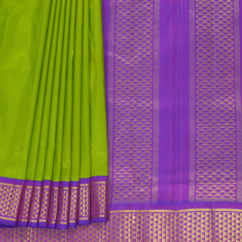 Hayagrivas Handloom Fluorescent Green Ten Yards Silk Saree KBF826H8-1