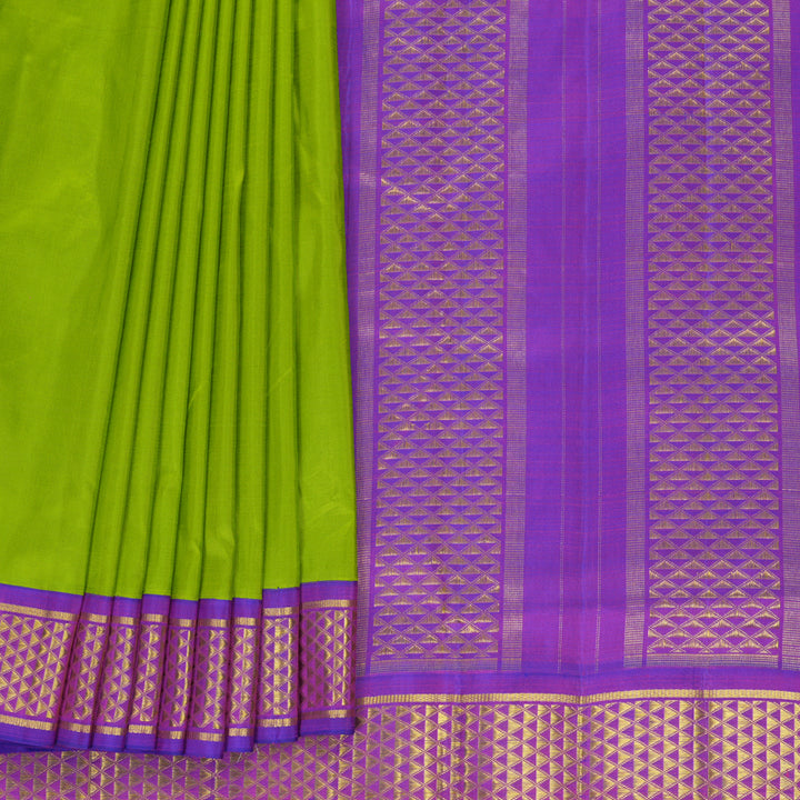 Hayagrivas Handloom Fluorescent Green Ten Yards Silk Saree KBF826H8-1