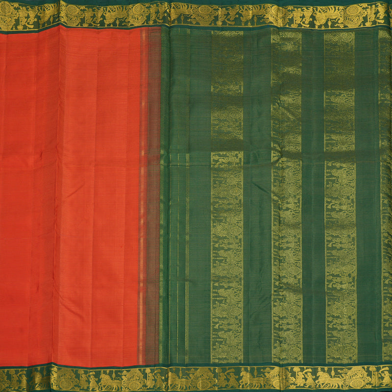 Hayagrivas Handloom Reddish-Orange Ten Yards Silk Saree KBF826H9-1
