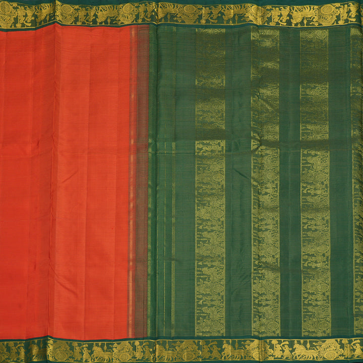 Hayagrivas Handloom Reddish-Orange Ten Yards Silk Saree KBF826H9-1