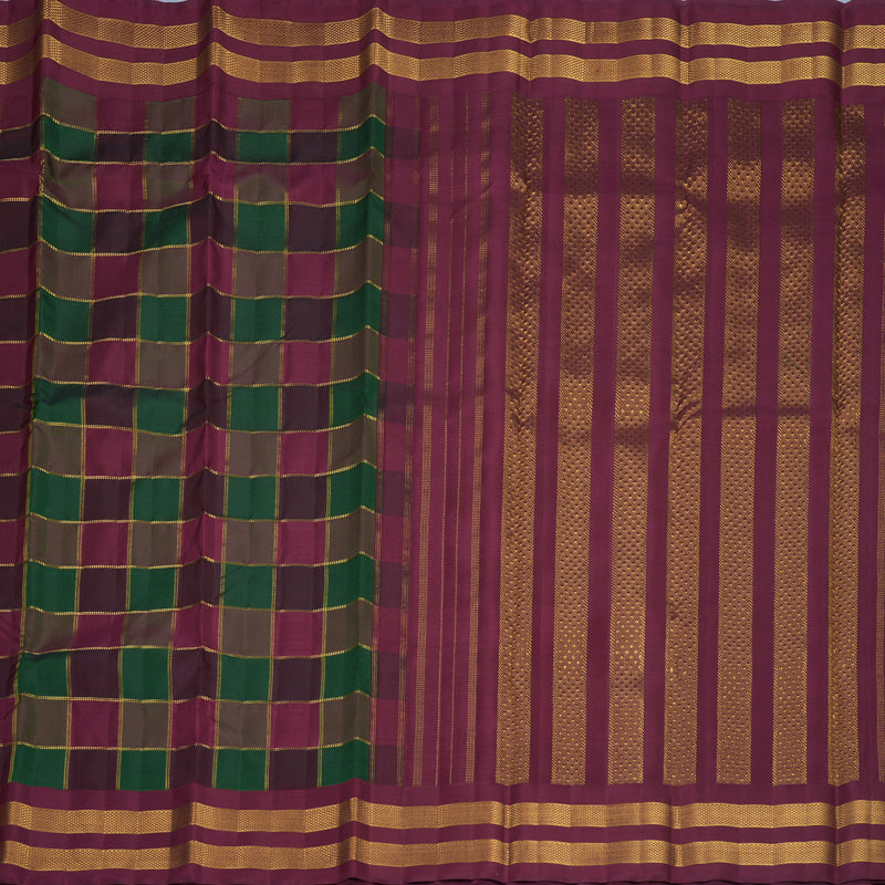 Hayagrivas Handloom Bottle Green &amp; Maroon Checks Kanjivaram Silk Saree KBF829H1-1