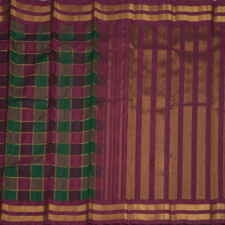 Hayagrivas Handloom Bottle Green &amp; Maroon Checks Kanjivaram Silk Saree KBF829H1-1