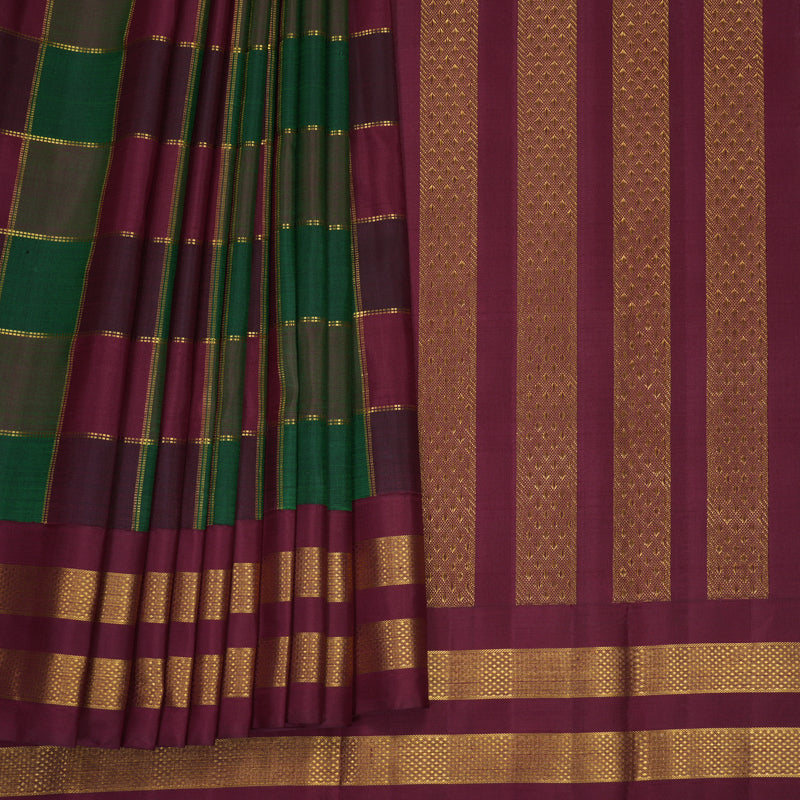 Hayagrivas Handloom Bottle Green &amp; Maroon Checks Kanjivaram Silk Saree KBF829H1-1