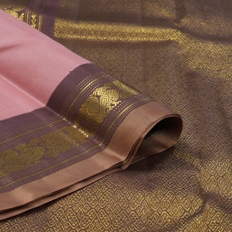 Hayagrivas Handloom Rosewood Pink Kanjivaram Silk Saree with Dusky Lavendar Border KBF82D1-2
